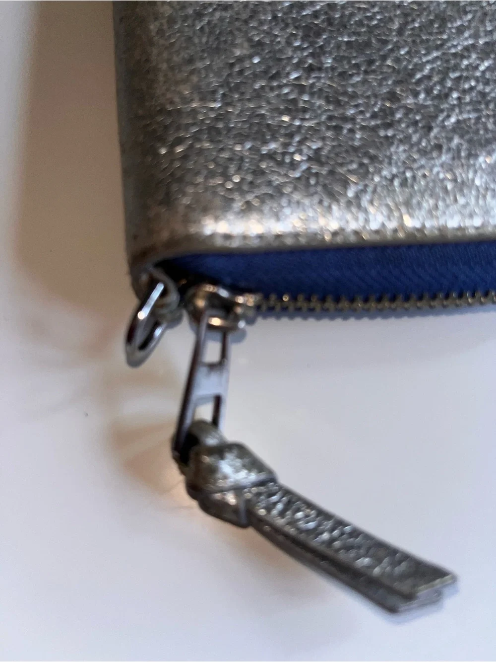 Tory Burch Silver and Navy Zip Around Wallet